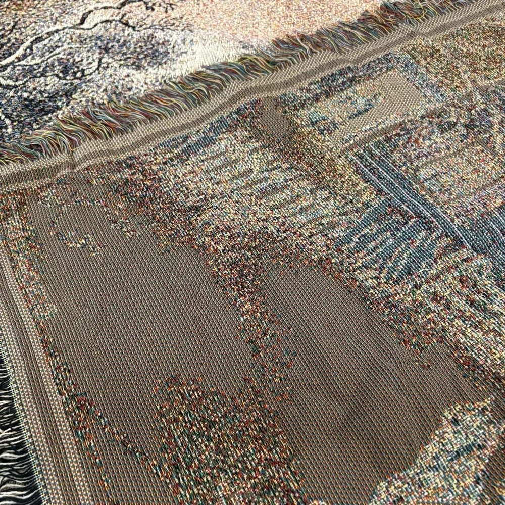 VTG Crown Crafts Horse Carriage Cottage Home Tapestry Woven Throw Blanket 46x54